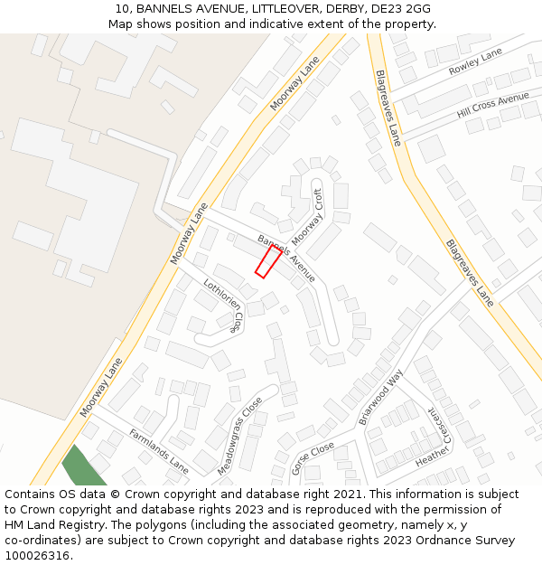 10, BANNELS AVENUE, LITTLEOVER, DERBY, DE23 2GG: Location map and indicative extent of plot