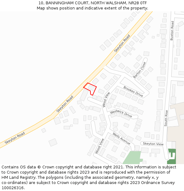10, BANNINGHAM COURT, NORTH WALSHAM, NR28 0TF: Location map and indicative extent of plot