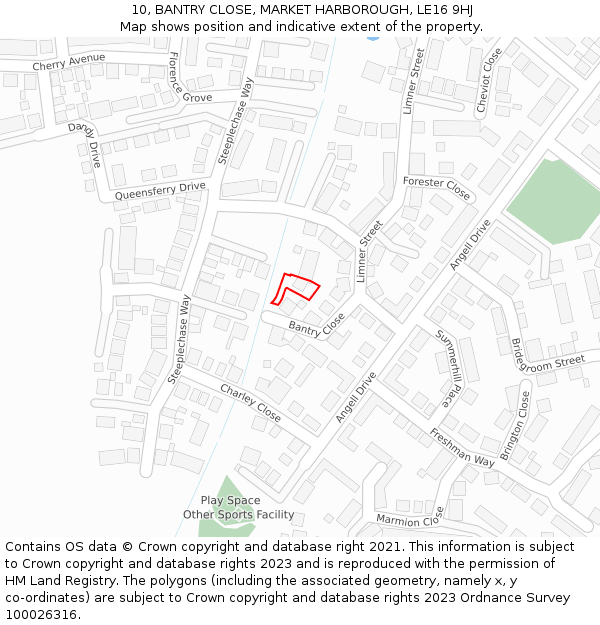 10, BANTRY CLOSE, MARKET HARBOROUGH, LE16 9HJ: Location map and indicative extent of plot