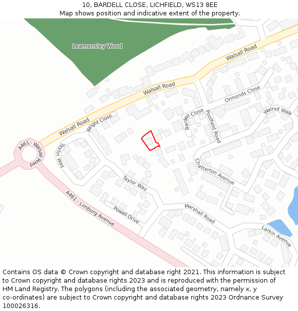 10, BARDELL CLOSE, LICHFIELD, WS13 8EE: Location map and indicative extent of plot