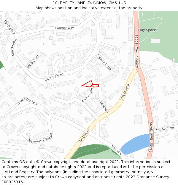 10, BARLEY LANE, DUNMOW, CM6 1US: Location map and indicative extent of plot