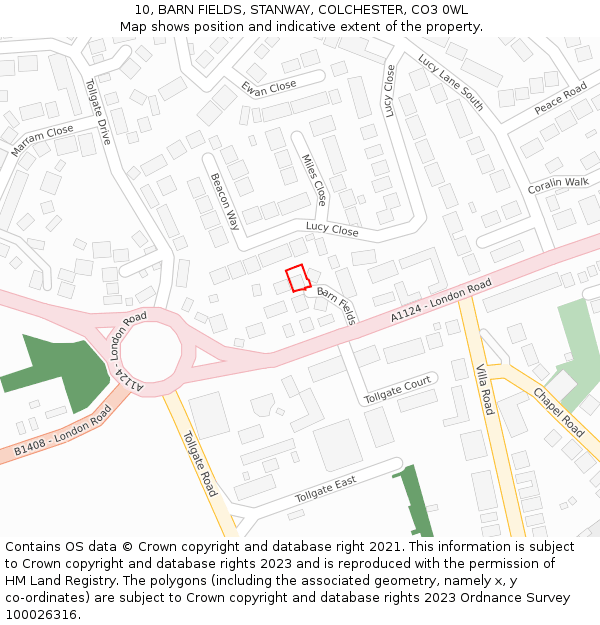 10, BARN FIELDS, STANWAY, COLCHESTER, CO3 0WL: Location map and indicative extent of plot