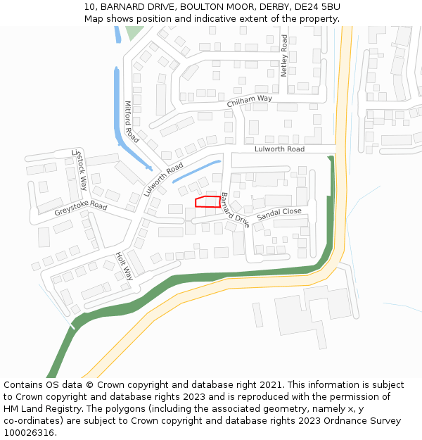 10, BARNARD DRIVE, BOULTON MOOR, DERBY, DE24 5BU: Location map and indicative extent of plot
