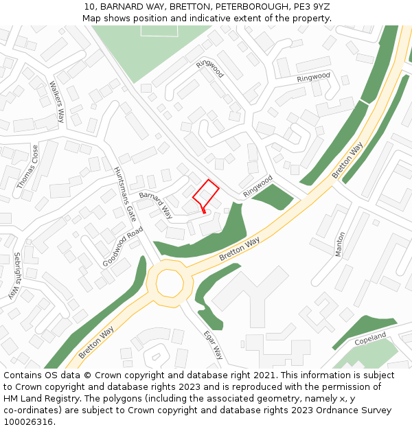 10, BARNARD WAY, BRETTON, PETERBOROUGH, PE3 9YZ: Location map and indicative extent of plot