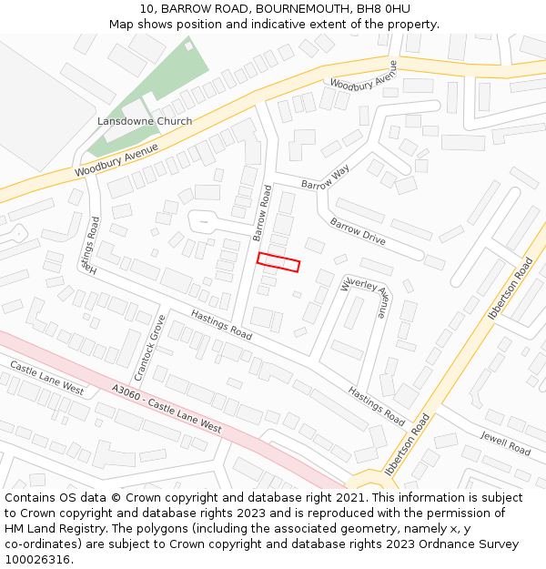 10, BARROW ROAD, BOURNEMOUTH, BH8 0HU: Location map and indicative extent of plot