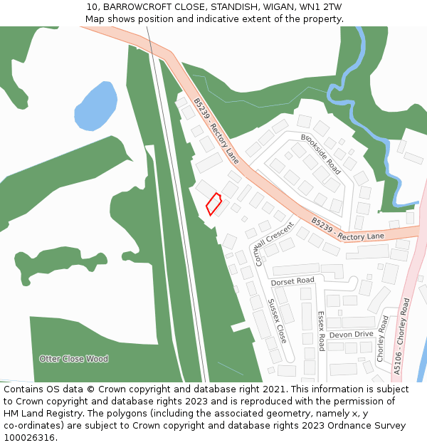 10, BARROWCROFT CLOSE, STANDISH, WIGAN, WN1 2TW: Location map and indicative extent of plot