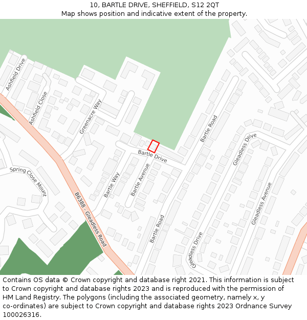 10, BARTLE DRIVE, SHEFFIELD, S12 2QT: Location map and indicative extent of plot