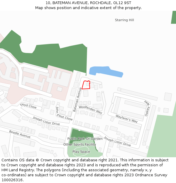 10, BATEMAN AVENUE, ROCHDALE, OL12 9ST: Location map and indicative extent of plot