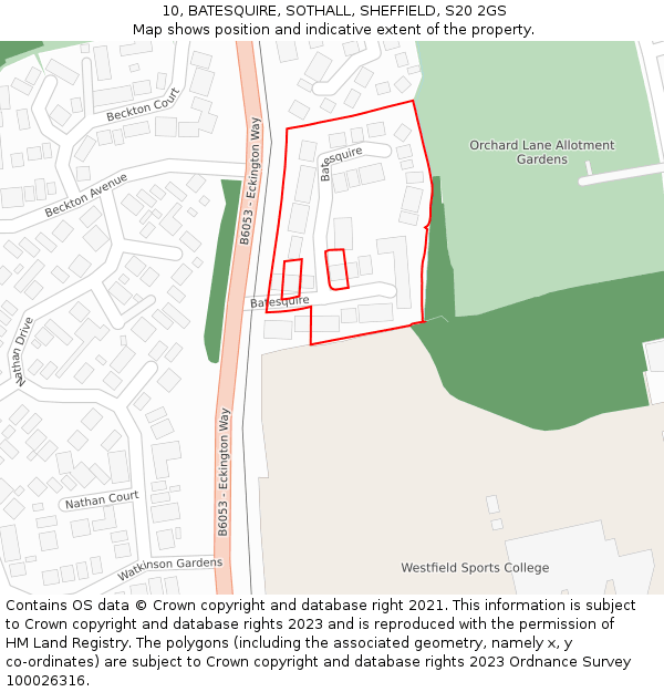 10, BATESQUIRE, SOTHALL, SHEFFIELD, S20 2GS: Location map and indicative extent of plot