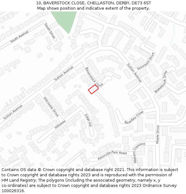 10, BAVERSTOCK CLOSE, CHELLASTON, DERBY, DE73 6ST: Location map and indicative extent of plot