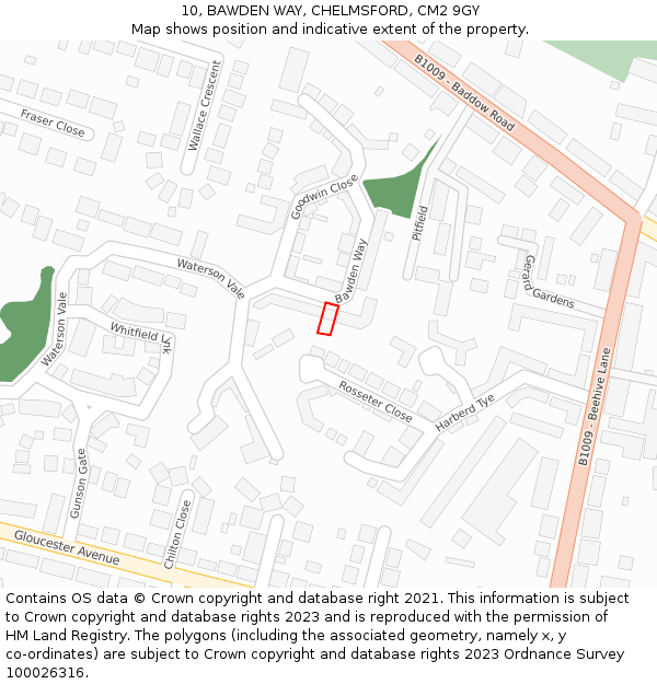 10, BAWDEN WAY, CHELMSFORD, CM2 9GY: Location map and indicative extent of plot