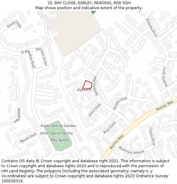 10, BAY CLOSE, EARLEY, READING, RG6 5GH: Location map and indicative extent of plot