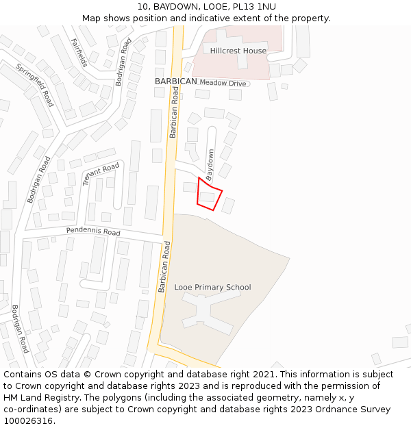10, BAYDOWN, LOOE, PL13 1NU: Location map and indicative extent of plot