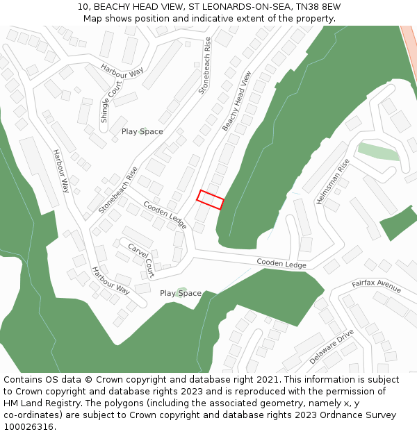 10, BEACHY HEAD VIEW, ST LEONARDS-ON-SEA, TN38 8EW: Location map and indicative extent of plot