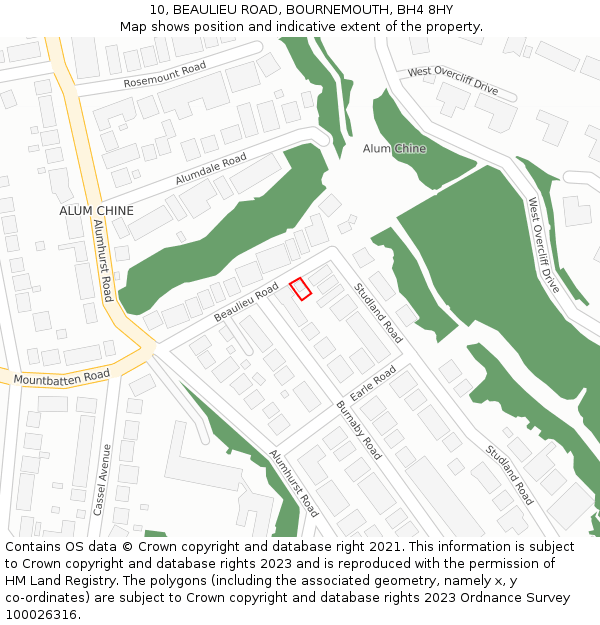 10, BEAULIEU ROAD, BOURNEMOUTH, BH4 8HY: Location map and indicative extent of plot