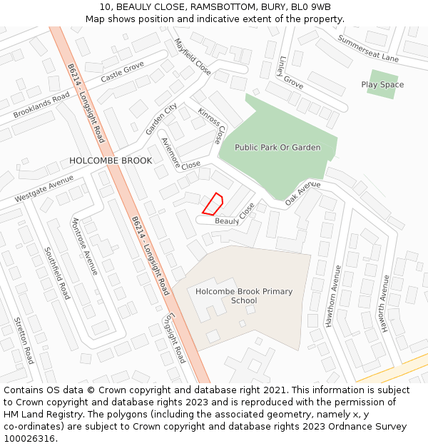 10, BEAULY CLOSE, RAMSBOTTOM, BURY, BL0 9WB: Location map and indicative extent of plot