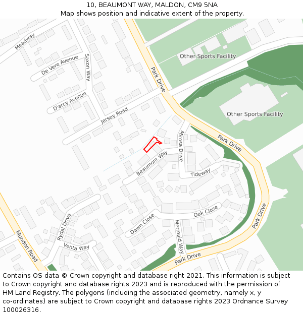 10, BEAUMONT WAY, MALDON, CM9 5NA: Location map and indicative extent of plot