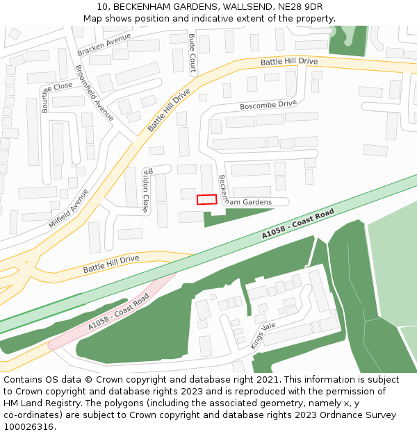 10, BECKENHAM GARDENS, WALLSEND, NE28 9DR: Location map and indicative extent of plot