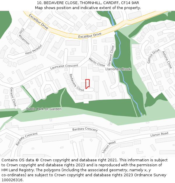 10, BEDAVERE CLOSE, THORNHILL, CARDIFF, CF14 9AR: Location map and indicative extent of plot