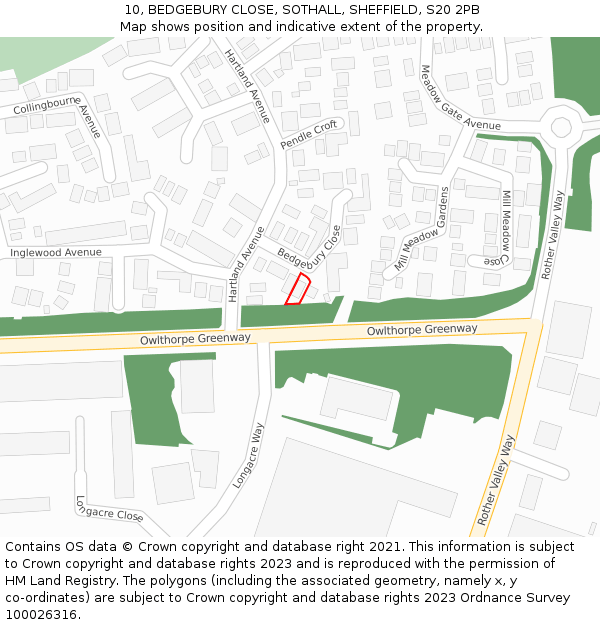 10, BEDGEBURY CLOSE, SOTHALL, SHEFFIELD, S20 2PB: Location map and indicative extent of plot