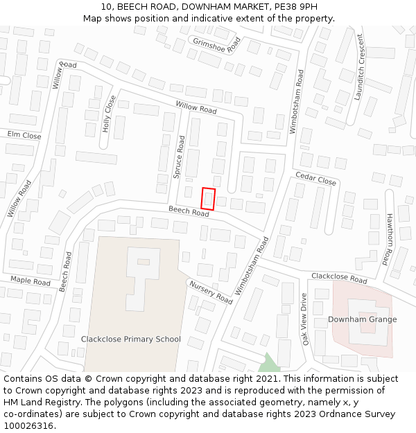 10, BEECH ROAD, DOWNHAM MARKET, PE38 9PH: Location map and indicative extent of plot