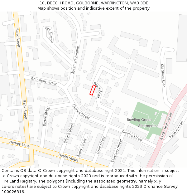 10, BEECH ROAD, GOLBORNE, WARRINGTON, WA3 3DE: Location map and indicative extent of plot