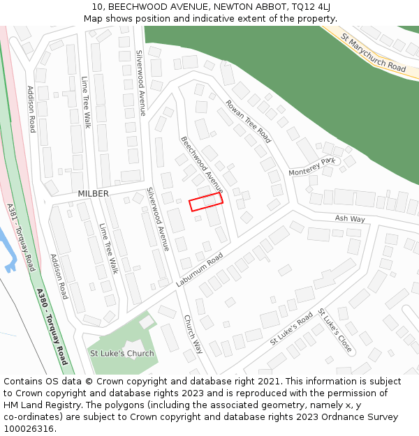 10, BEECHWOOD AVENUE, NEWTON ABBOT, TQ12 4LJ: Location map and indicative extent of plot