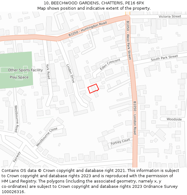 10, BEECHWOOD GARDENS, CHATTERIS, PE16 6PX: Location map and indicative extent of plot