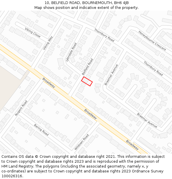 10, BELFIELD ROAD, BOURNEMOUTH, BH6 4JB: Location map and indicative extent of plot