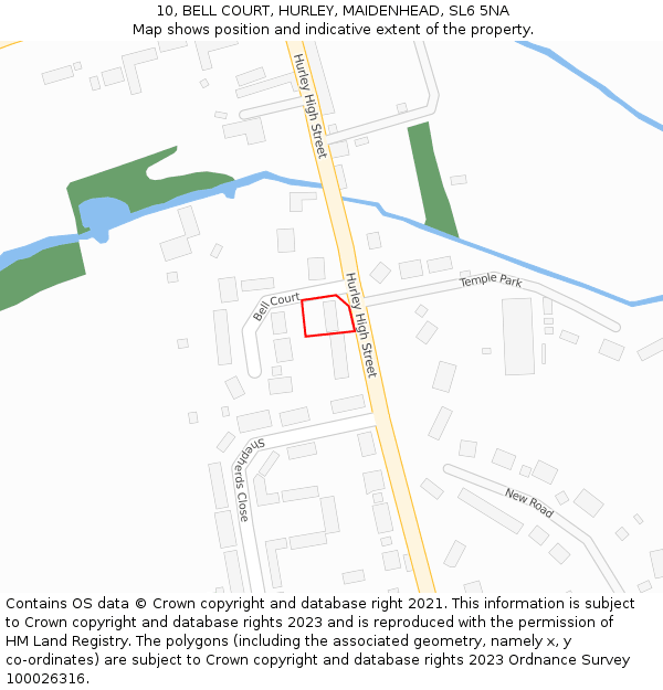 10, BELL COURT, HURLEY, MAIDENHEAD, SL6 5NA: Location map and indicative extent of plot