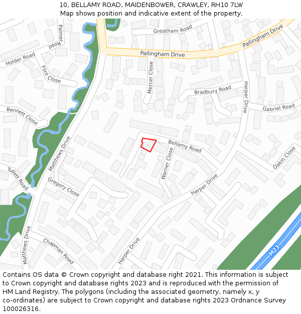 10, BELLAMY ROAD, MAIDENBOWER, CRAWLEY, RH10 7LW: Location map and indicative extent of plot