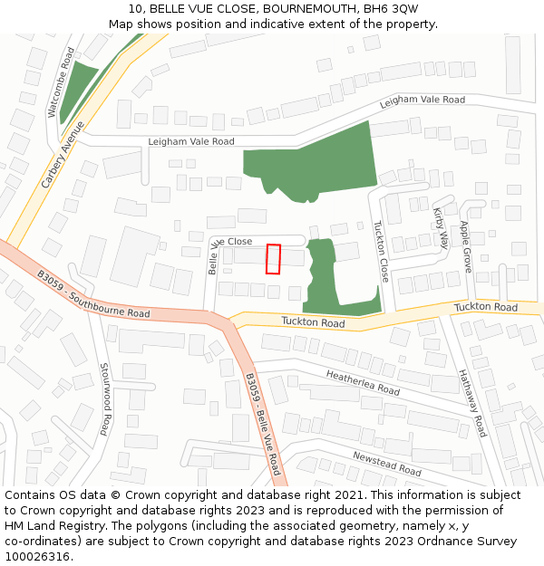 10, BELLE VUE CLOSE, BOURNEMOUTH, BH6 3QW: Location map and indicative extent of plot