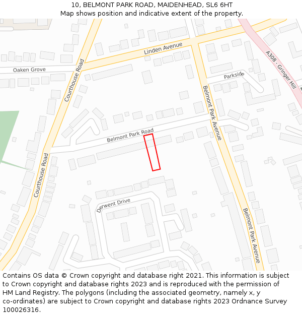 10, BELMONT PARK ROAD, MAIDENHEAD, SL6 6HT: Location map and indicative extent of plot