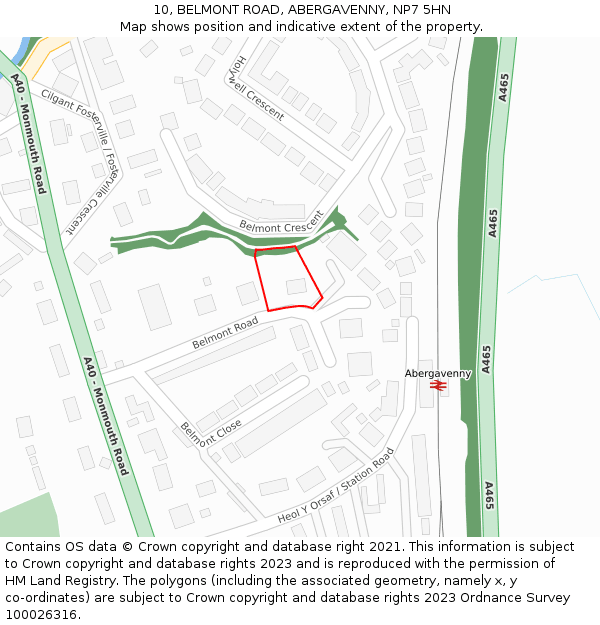 10, BELMONT ROAD, ABERGAVENNY, NP7 5HN: Location map and indicative extent of plot