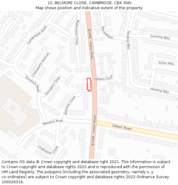 10, BELMORE CLOSE, CAMBRIDGE, CB4 3NN: Location map and indicative extent of plot