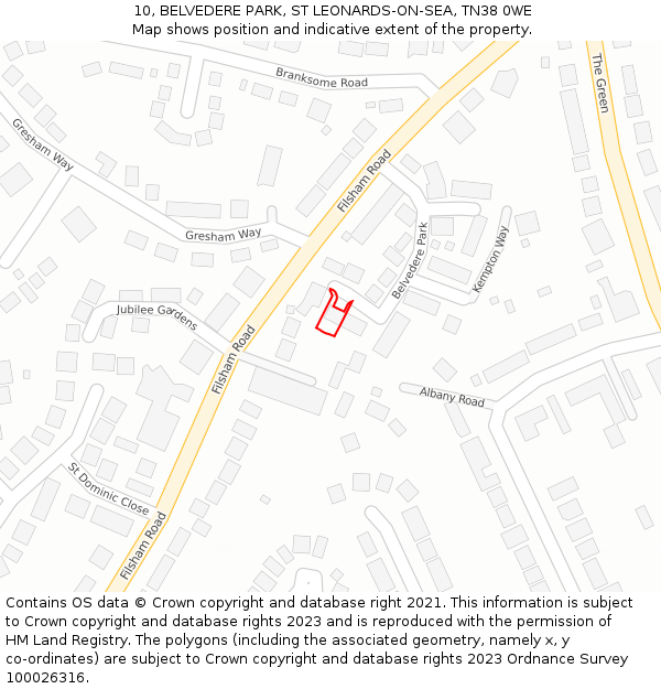 10, BELVEDERE PARK, ST LEONARDS-ON-SEA, TN38 0WE: Location map and indicative extent of plot