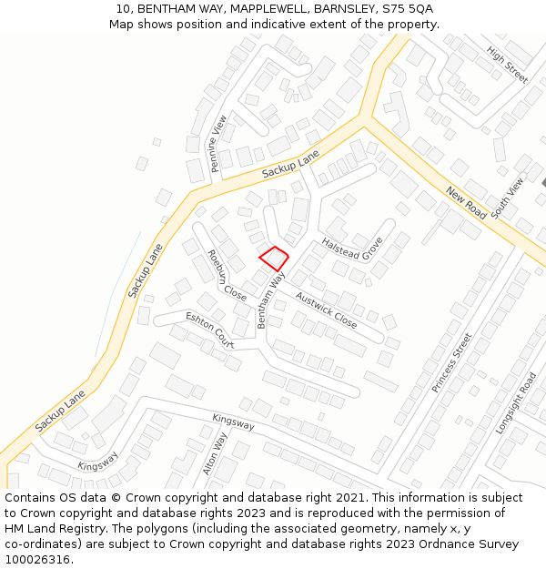 10, BENTHAM WAY, MAPPLEWELL, BARNSLEY, S75 5QA: Location map and indicative extent of plot