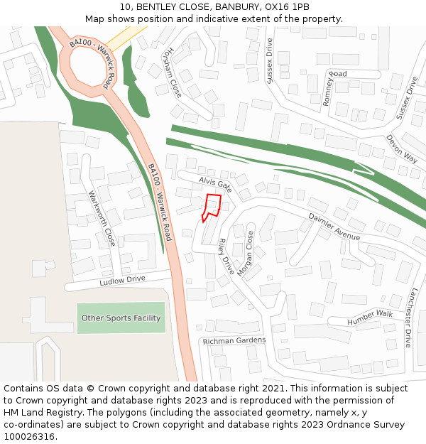 10, BENTLEY CLOSE, BANBURY, OX16 1PB: Location map and indicative extent of plot