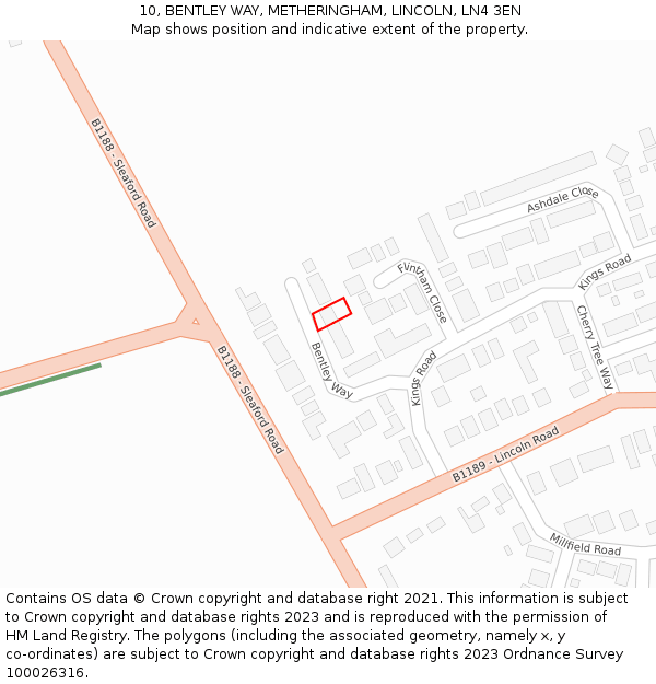 10, BENTLEY WAY, METHERINGHAM, LINCOLN, LN4 3EN: Location map and indicative extent of plot