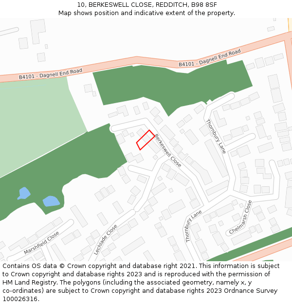 10, BERKESWELL CLOSE, REDDITCH, B98 8SF: Location map and indicative extent of plot