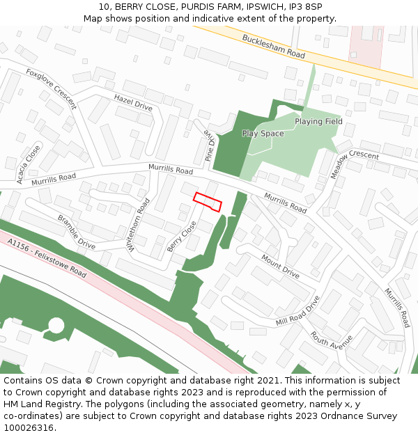10, BERRY CLOSE, PURDIS FARM, IPSWICH, IP3 8SP: Location map and indicative extent of plot
