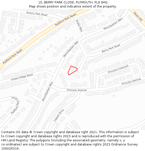 10, BERRY PARK CLOSE, PLYMOUTH, PL9 9AQ: Location map and indicative extent of plot