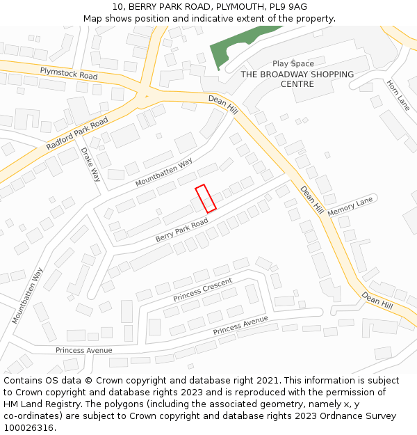 10, BERRY PARK ROAD, PLYMOUTH, PL9 9AG: Location map and indicative extent of plot