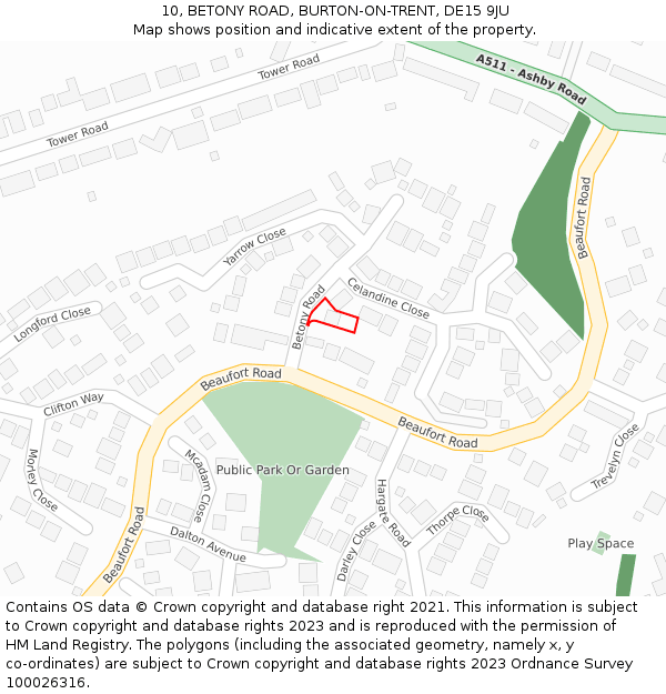 10, BETONY ROAD, BURTON-ON-TRENT, DE15 9JU: Location map and indicative extent of plot