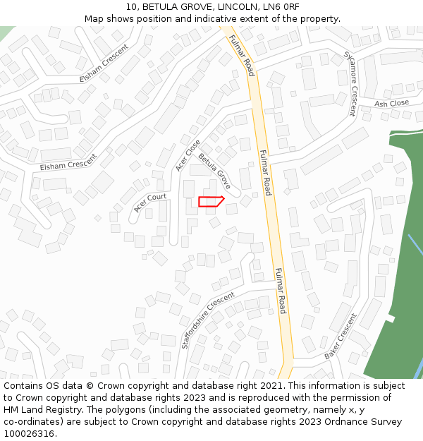10, BETULA GROVE, LINCOLN, LN6 0RF: Location map and indicative extent of plot