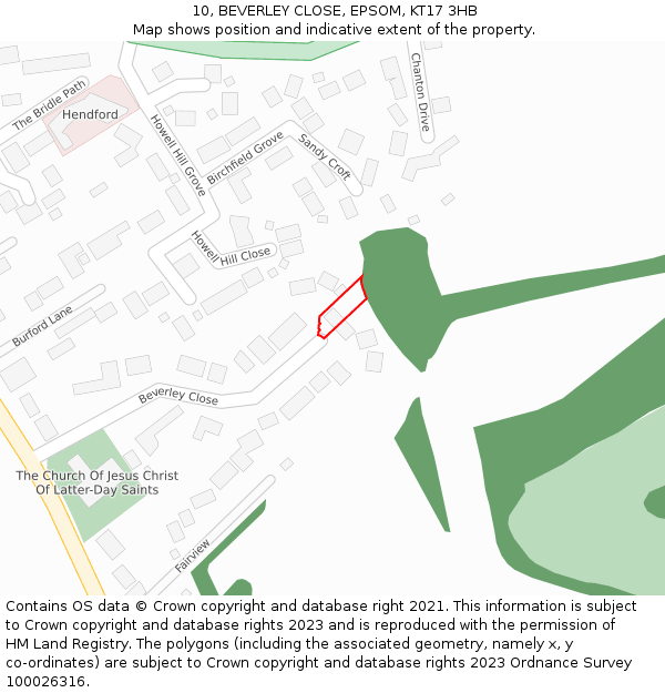 10, BEVERLEY CLOSE, EPSOM, KT17 3HB: Location map and indicative extent of plot