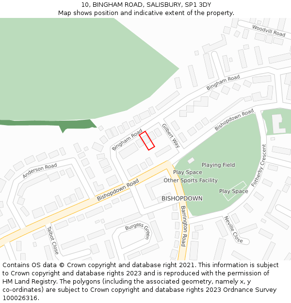 10, BINGHAM ROAD, SALISBURY, SP1 3DY: Location map and indicative extent of plot