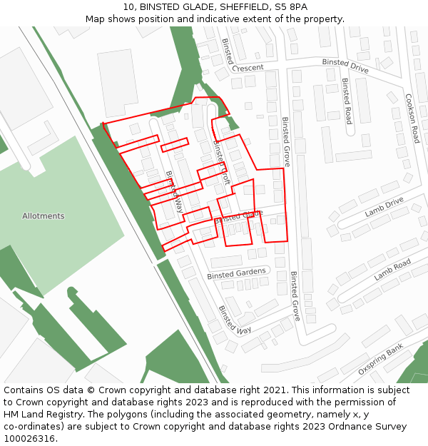 10, BINSTED GLADE, SHEFFIELD, S5 8PA: Location map and indicative extent of plot
