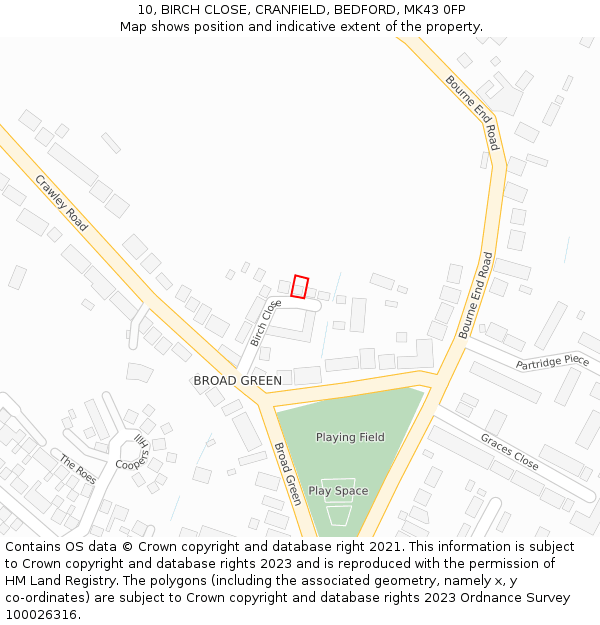 10, BIRCH CLOSE, CRANFIELD, BEDFORD, MK43 0FP: Location map and indicative extent of plot