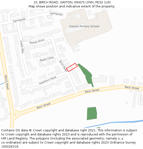 10, BIRCH ROAD, GAYTON, KING'S LYNN, PE32 1UN: Location map and indicative extent of plot